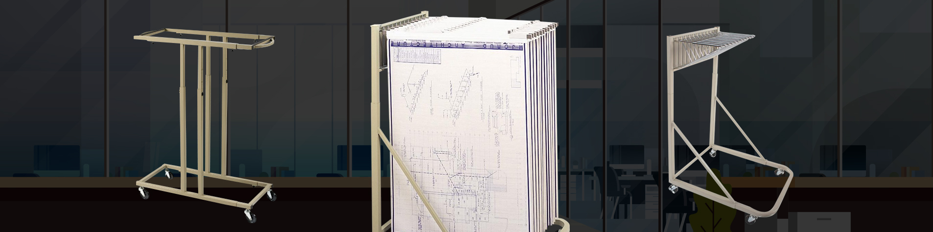 Brookside Design Premium Mobile Plan Center Blueprint Rack Bundle with a  Dozen 24 Clamps MV1224