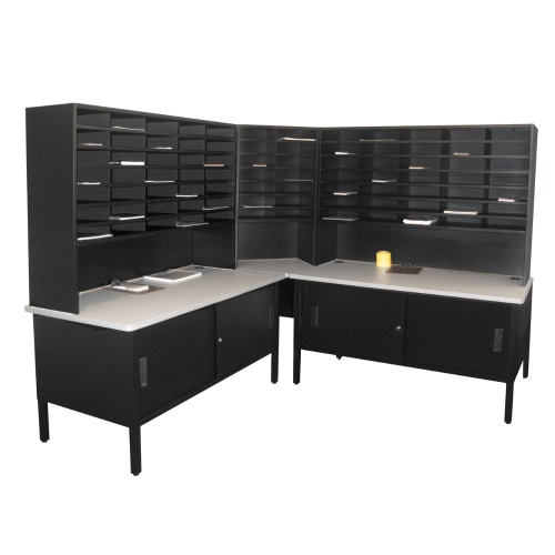 Marvel Mailroom Furniture 84 Slot Corner Literature Organizer With Cabinet 3 Colors Available Engineersupply