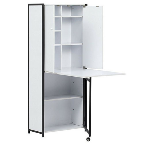 Multipurpose Armoire (58.75 Tall) with Folding Top for Craft, Sewing,  Office or Home in White / Black